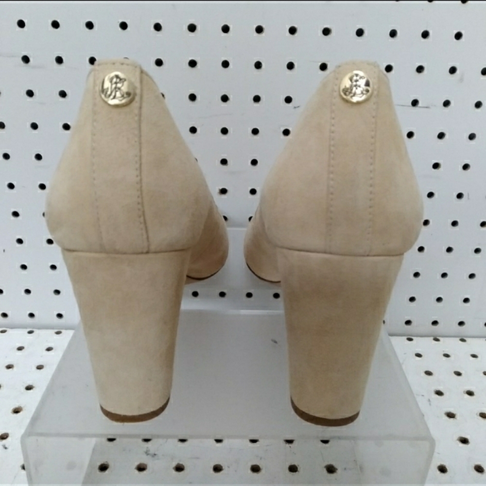 Lauren Ralph Lauren| Beige Shoes| Logo High Chunky Block Heel Suede Pump 8.5B US